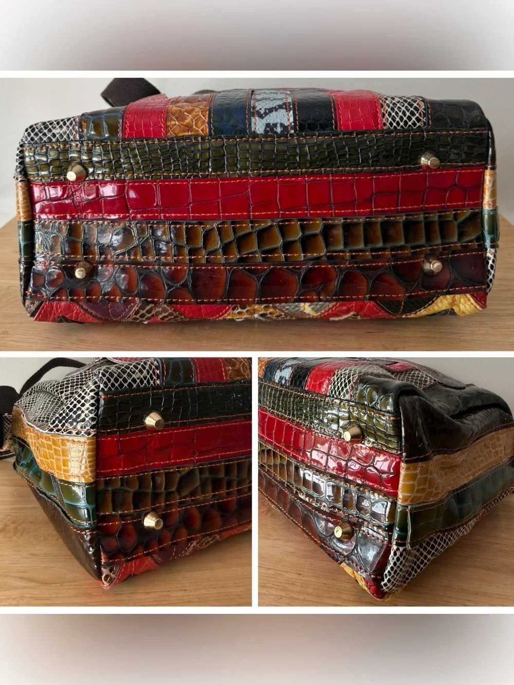 Chaos Patchwork Genuine Leather Crossbody Bag Multicolor Snake Croc Embossed